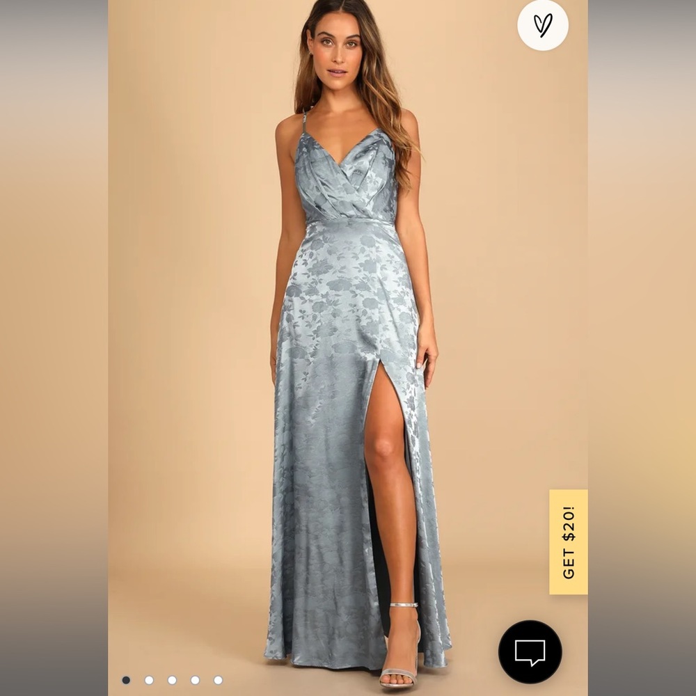 Radiant Refinement Slate Blue Satin Jacquard Maxi Dress